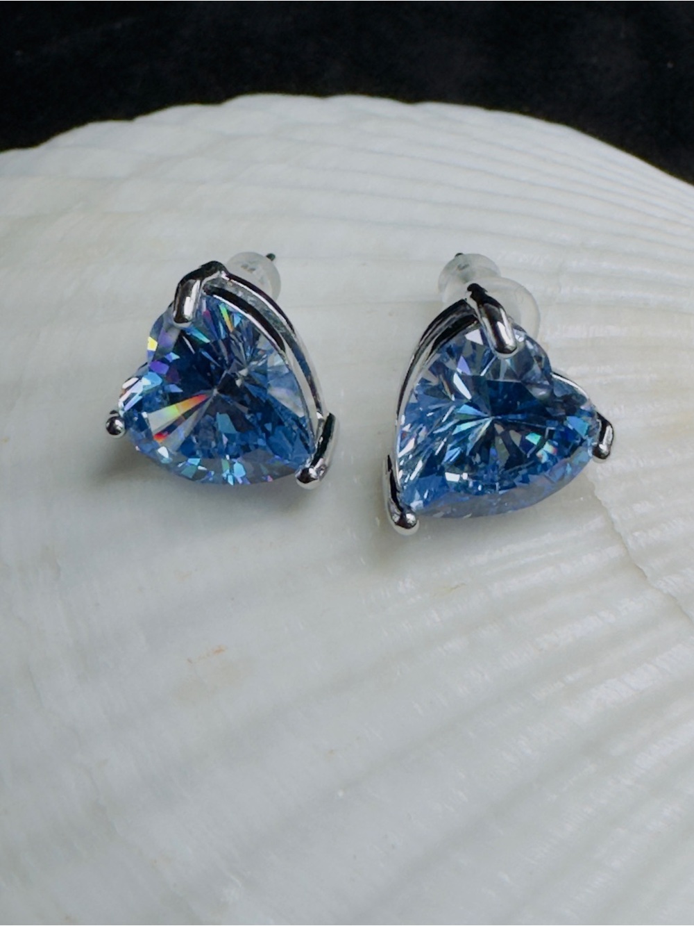 Blue Heart CZ Stud Earrings